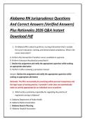 Alabama RN Jurisprudence Questions &NewLine;And Correct Answers &lpar;Verified Answers&rpar; &NewLine;Plus Rationales 2026 Q&A Instant &NewLine;Download Pdf 
