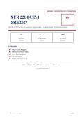 NUR 221 QUIZ 1 Actual Exam 2026&sol;2027 &ndash; Complete Exam-Style Questions &vert; 100&percnt; Verified &ndash; Pass Guaranteed &ndash; A&plus; Graded