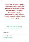 PVL3702 Law of Contract Complete &NewLine;Examination Review 2026 &vert; 100 Practice &NewLine;Questions and Answers with Detailed &NewLine;Rationales &vert; Offer & Acceptance&comma; &NewLine;Consideration&comma; Capacity&comma; &NewLine;Misrepresentation&comma; Breach&comma; Remedies&comma; &NewLine;Consumer Protection&comma; Agency & Contract 