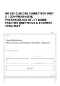 NR 293 GLUCOSE REGULATION UNIT 5 &vert; COMPREHENSIVE PHARMACOLOGY STUDY GUIDE&comma; PRACTICE QUESTIONS & ANSWERS 2026&sol;2027