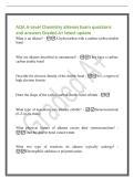 AQA A-Level Chemistry alkenes Exam questions&NewLine;and answers Graded A&plus; latest update&NewLine;What is an alkene&quest; - A hydrocarbon with a carbon-carbon double&NewLine;bond&NewLine;Why are alkenes described as unsaturated&quest; - They have a carboncarbon double bond&NewLine;Describe the electro