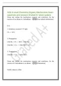 AQA A-Level Chemistry Organic Mechanisms Exam&NewLine;questions and answers Graded A&plus; latest update&NewLine;Name and outline the mechanism&comma; reagents and conditions&comma; for the&NewLine;reaction of an alkane to a haloalkane&period; - &lbrack;Free-radical substitution&rsqb;&NewLine;E&period;G&period;&NewLine;1&period; Initiation&comma; esse