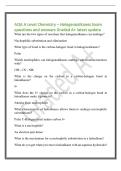 AQA A Level Chemistry &ndash; Halogenoalkanes Exam&NewLine;questions and answers Graded A&plus; latest update&NewLine;What are the two types of reactions that halogenoalkanes can undergo&quest;&NewLine;Nucleophilic substitution and elimination&NewLine;What type of bond is the carbon-halogen bond in 