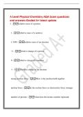 A Level Physical Chemistry AQA Exam questions&NewLine;and answers Graded A&plus; latest update&NewLine;1 - relative mass of a proton&NewLine; 1 - relative mass of a neutron&NewLine; 1&sol;1840 - relative mass of an electron&NewLine; &plus;1 - relative charge of a proton&NewLine; 0 - relative charge of a neutro