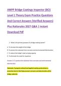 AMPP Bridge Coatings Inspector &lpar;BCI&rpar; &NewLine;Level 1 Theory Exam Practice Questions &NewLine;And Correct Answers &lpar;Verified Answers&rpar; &NewLine;Plus Rationales 2027 Q&A &vert; Instant &NewLine;Download Pdf 
