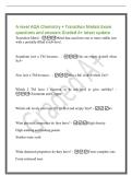 A-level AQA Chemistry &bull; Transition Metals Exam&NewLine;questions and answers Graded A&plus; latest update&NewLine;Transition Metal - Metal that can form one or more stable ions&NewLine;with a partially filled d sub-level&period;&NewLine;Scandium isn't a TM because&period;&period;&period; - Has an empty d-she