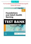 TEST BANK TEST BANK FOR FOUNDATIONS OF NURSING 9TH EDITION BY KIM COOPER&comma; KELLY GOSNELL&vert; COMPLETE QUESTIONS AND ANSWERS 100&percnt; PASS LATEST
