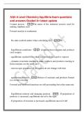 AQA A Level Chemistry Equilibria Exam questions&NewLine;and answers Graded A&plus; latest update&NewLine;Contact process - The name of the industrial process used for&NewLine;making sulphuric acid&NewLine;Foward reaction is exothermic&NewLine; Do state symbols matter when calculating Kc&quest; - No&NewLine;