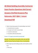 AK Metal Building Assembly Contractor &NewLine;Exam Practice Questions And Correct &NewLine;Answers &lpar;Verified Answers&rpar; Plus &NewLine;Rationales 2027 Q&A &vert; Instant &NewLine;Download Pdf