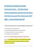AK Modular Building Assembly &NewLine;Contractor Exam &mdash; Practice Exam &NewLine;Practice Questions And Correct Answers &NewLine;&lpar;Verified Answers&rpar; Plus Rationales 2027 &NewLine;Q&A &vert; Instant Download Pdf 