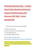 AK Paving Contractor Exam &mdash; Practice &NewLine;Exam Practice Questions And Correct &NewLine;Answers &lpar;Verified Answers&rpar; Plus &NewLine;Rationales 2027 Q&A &vert; Instant &NewLine;Download Pdf 