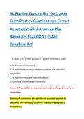 AK Pipeline Construction Contractor &NewLine;Exam Practice Questions And Correct &NewLine;Answers &lpar;Verified Answers&rpar; Plus &NewLine;Rationales 2027 Q&A &vert; Instant &NewLine;Download Pdf