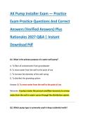 AK Pump Installer Exam &mdash; Practice &NewLine;Exam Practice Questions And Correct &NewLine;Answers &lpar;Verified Answers&rpar; Plus &NewLine;Rationales 2027 Q&A &vert; Instant &NewLine;Download Pdf 