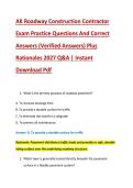 AK Roadway Construction Contractor &NewLine;Exam Practice Questions And Correct &NewLine;Answers &lpar;Verified Answers&rpar; Plus &NewLine;Rationales 2027 Q&A &vert; Instant &NewLine;Download Pdf 