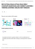 BIO 141 FINAL EXAM ACTUAL EXAM 2026 &vert; COMPLETE QUESTIONS AND CORRECT ANSWERS &vert; VERIFIED ANSWERS &vert; BRAND NEW VERSION&excl;&NewLine;