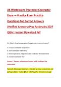 AK Wastewater Treatment Contractor &NewLine;Exam &mdash; Practice Exam Practice &NewLine;Questions And Correct Answers &NewLine;&lpar;Verified Answers&rpar; Plus Rationales 2027 &NewLine;Q&A &vert; Instant Download Pdf
