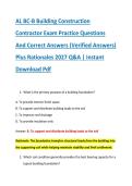 AL BC-B Building Construction &NewLine;Contractor Exam Practice Questions &NewLine;And Correct Answers &lpar;Verified Answers&rpar; &NewLine;Plus Rationales 2027 Q&A &vert; Instant &NewLine;Download Pdf 
