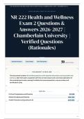 NR 222 Health and Wellness Exam 2 Questions & Answers 2026-2027 Chamberlain University Verified Questions &lpar;Rationales&rpar;