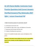 AL H&sol;H Home Builder Contractor Exam &NewLine;Practice Questions And Correct Answers &NewLine;&lpar;Verified Answers&rpar; Plus Rationales 2027 &NewLine;Q&A &vert; Instant Download Pdf 