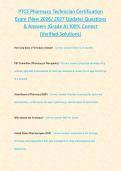 PTCE Pharmacy Technician Certification Exam &lpar;New 2026 2027 Update&rpar; Questions & Answers -Grade A- 100- Correct &lpar;Verified Solutions&rpar;&period;