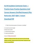 AL IN Insulation Contractor Exam &mdash; &NewLine;Practice Exam Practice Questions And &NewLine;Correct Answers &lpar;Verified Answers&rpar; Plus &NewLine;Rationales 2027 Q&A &vert; Instant &NewLine;Download Pdf 