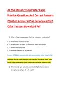AL MA Masonry Contractor Exam &NewLine;Practice Questions And Correct Answers &NewLine;&lpar;Verified Answers&rpar; Plus Rationales 2027 &NewLine;Q&A &vert; Instant Download Pdf