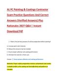 AL PC Painting & Coatings Contractor &NewLine;Exam Practice Questions And Correct &NewLine;Answers &lpar;Verified Answers&rpar; Plus &NewLine;Rationales 2027 Q&A &vert; Instant &NewLine;Download Pdf 