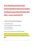 AL PL Plumbing Contractor Exam &NewLine;Practice Questions And Correct Answers &NewLine;&lpar;Verified Answers&rpar; Plus Rationales 2027 &NewLine;Q&A &vert; Instant Download Pdf