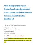 AL RO Roofing Contractor Exam &mdash; &NewLine;Practice Exam Practice Questions And &NewLine;Correct Answers &lpar;Verified Answers&rpar; Plus &NewLine;Rationales 2027 Q&A &vert; Instant &NewLine;Download Pdf 