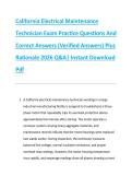 California Electrical Maintenance &NewLine;Technician Exam Practice Questions And &NewLine;Correct Answers &lpar;Verified Answers&rpar; Plus &NewLine;Rationale 2026 Q&A&vert; Instant Download &NewLine;Pdf 