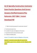 AL SC Specialty Construction Contractor &NewLine;Exam Practice Questions And Correct &NewLine;Answers &lpar;Verified Answers&rpar; Plus &NewLine;Rationales 2027 Q&A &vert; Instant &NewLine;Download Pdf 
