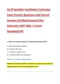 AL SP Sprinkler Installation Contractor &NewLine;Exam Practice Questions And Correct &NewLine;Answers &lpar;Verified Answers&rpar; Plus &NewLine;Rationales 2027 Q&A &vert; Instant &NewLine;Download Pdf 
