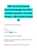 DMV CDL Class B License General Knowledge Test 2026 &vert; Complete Questions and Guide Answers&comma; 100&percnt; Verified Graded A&plus;
