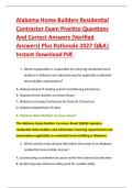 Alabama Home Builders Residential &NewLine;Contractor Exam Practice Questions &NewLine;And Correct Answers &lpar;Verified &NewLine;Answers&rpar; Plus Rationale 2027 Q&A&vert; &NewLine;Instant Download Pdf&period; 