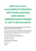 NETA level II exam&vert; latest&vert;COMPLETE FREQUENTLY MOST TESTED QUESTIONS WITH VERIFIED ANSWERS&sol;ALREADY GREADED &NewLine;A&plus; &vert;GET IT 100&percnt; ACCURATE&excl;&excl;