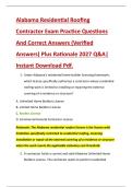 Alabama Residential Roofing &NewLine;Contractor Exam Practice Questions &NewLine;And Correct Answers &lpar;Verified &NewLine;Answers&rpar; Plus Rationale 2027 Q&A&vert; &NewLine;Instant Download Pdf&period;