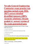 Nevada General Engineering &NewLine;Contractor exam practice test &NewLine;question &lpar;actual exam 2026&NewLine;2027&rpar; correct detailed &NewLine;&verified Answers &lpar;100&percnt; &NewLine;Accurate solutions&rpar; Already &NewLine;graded A&plus; newest version of &NewLine;the exam guaranteed pass 