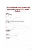 California Barber Written Exam Complete&NewLine;Questions and Answers&comma; 100&percnt; Verified&NewLine;Graded A&plus;
