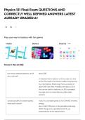 Physics 121 Final Exam QUESTIONS AND CORRECTLY WELL DEFINED ANSWERS LATEST ALREADY GRADED A&plus;
