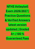 NFHS Volleyball Exam 2026&sol;2027 &vert; Practice Questions & Verified Answers latest version updated &vert; Graded A&plus; &vert; 100 &percnt; Guaranteed Pass