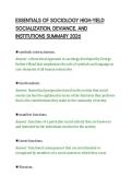 ESSENTIALS OF SOCIOLOGY HIGH-YIELD&NewLine;SOCIALIZATION&comma; DEVIANCE&comma; AND&NewLine;INSTITUTIONS SUMMARY 2026