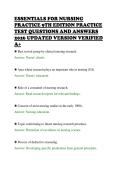 ESSENTIALS FOR NURSING&NewLine;PRACTICE 9TH EDITION PRACTICE&NewLine;TEST QUESTIONS AND ANSWERS&NewLine;2026 UPDATED VERSION VERIFIED&NewLine;A&plus;
