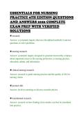 ESSENTIALS FOR NURSING&NewLine;PRACTICE 9TH EDITION QUESTIONS&NewLine;AND ANSWERS 2026 COMPLETE&NewLine;EXAM PREP WITH VERIFIED&NewLine;SOLUTIONS&NewLine;