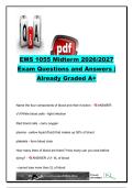 EMS 1055 Midterm Exam 2026&sol;2027 &vert; 90&plus; Questions & Answers &vert; Patient Assessment&comma; Airway&comma; CPR&comma; Cardiology&comma; Neurology & EMS Fundamentals