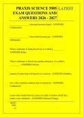 PRAXIS SCIENCE 5905  &NewLine;EXAM QUESTIONS AND &NewLine;ANSWERS 2026 - 2027
