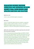 EVALUATING INCIDENT RESPONSE&NewLine;OPERATIONS AND DEFENDING NETWORK&NewLine;SECURITY FINAL PAPER REVIEW SHEET&NewLine;UPDATED QUESTIONS AND SOLUTIONS