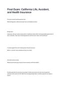 California Life&comma; Accident&comma; and Health Insurance Final Exam 2026&sol;2027 &vert; Complete Study Guide&comma; Practice Questions & Verified Answers &vert; California Insurance License Exam Prep