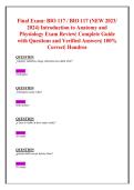 BIO 117 Final Exam 2026&sol;2027 &vert; Comprehensive Anatomy & Physiology Study Guide&comma; Practice Questions & Verified Answers