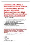 Lathing & Plastering &ndash; California C-35 Lathing & Plastering Contractor Practice Exam &vert; Questions&comma; Verified Answers & Detailed Rationales &vert; 2026 CSLB Contractor License Exam Prep &vert; Metal Lath&comma; Stucco&comma; Plaster Coats&comma; Flashing & Finishes