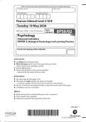 Edexcel AS Level June 2026 Psychology Paper 2 Biological Psychology and Learning Theories Question Paper